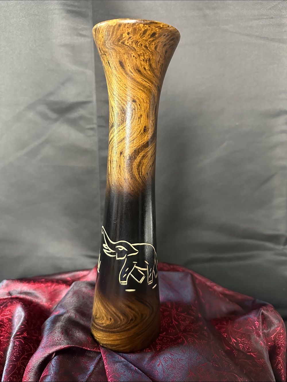 Handcarved Wood Elephant Vase - Brown & Black